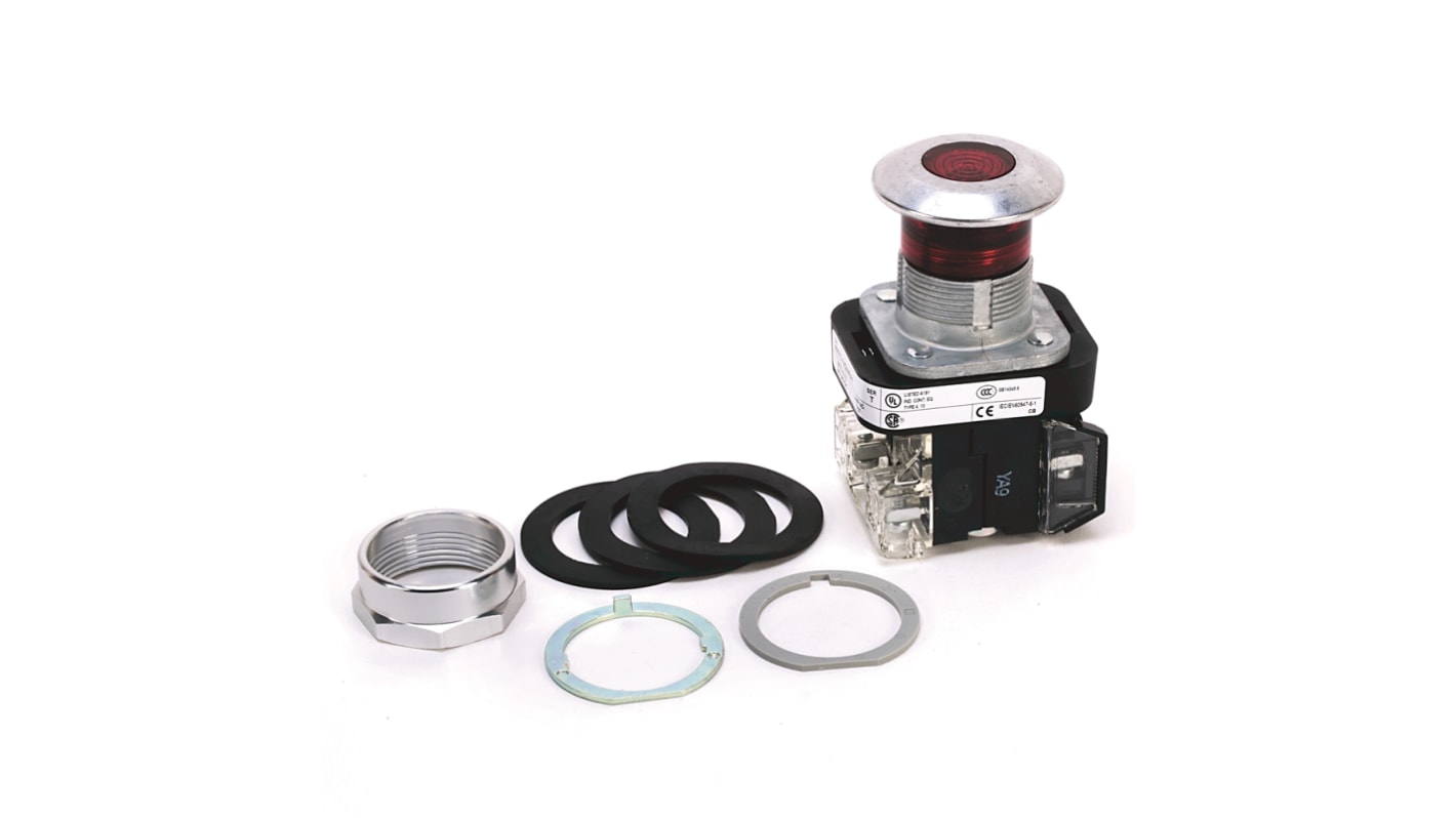 Pulsante luminoso Allen Bradley 800T-FXQ24RA1, rotondo 30 mm, SPDT, rosso, montaggio a pannello, 24 V AC/DC.