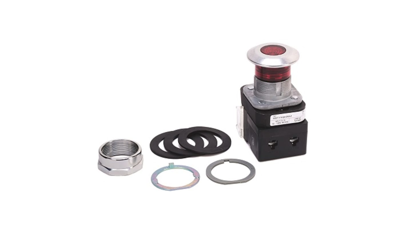 Attuatore pulsante Push Pull Allen Bradley 800T-FXQH2R, diametro 30,5 mm, rosso, illuminato, grado di protezione IP65.