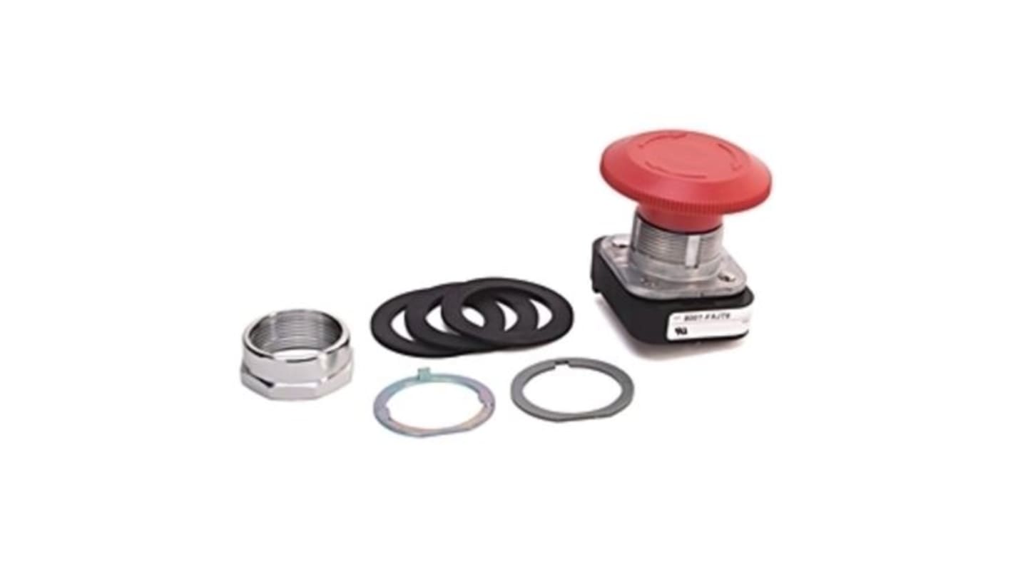 Attuatore pulsante Push-Pull Allen Bradley 800T-FXT6, testa rotonda rossa, diametro foro 30 mm, protezione IP65.
