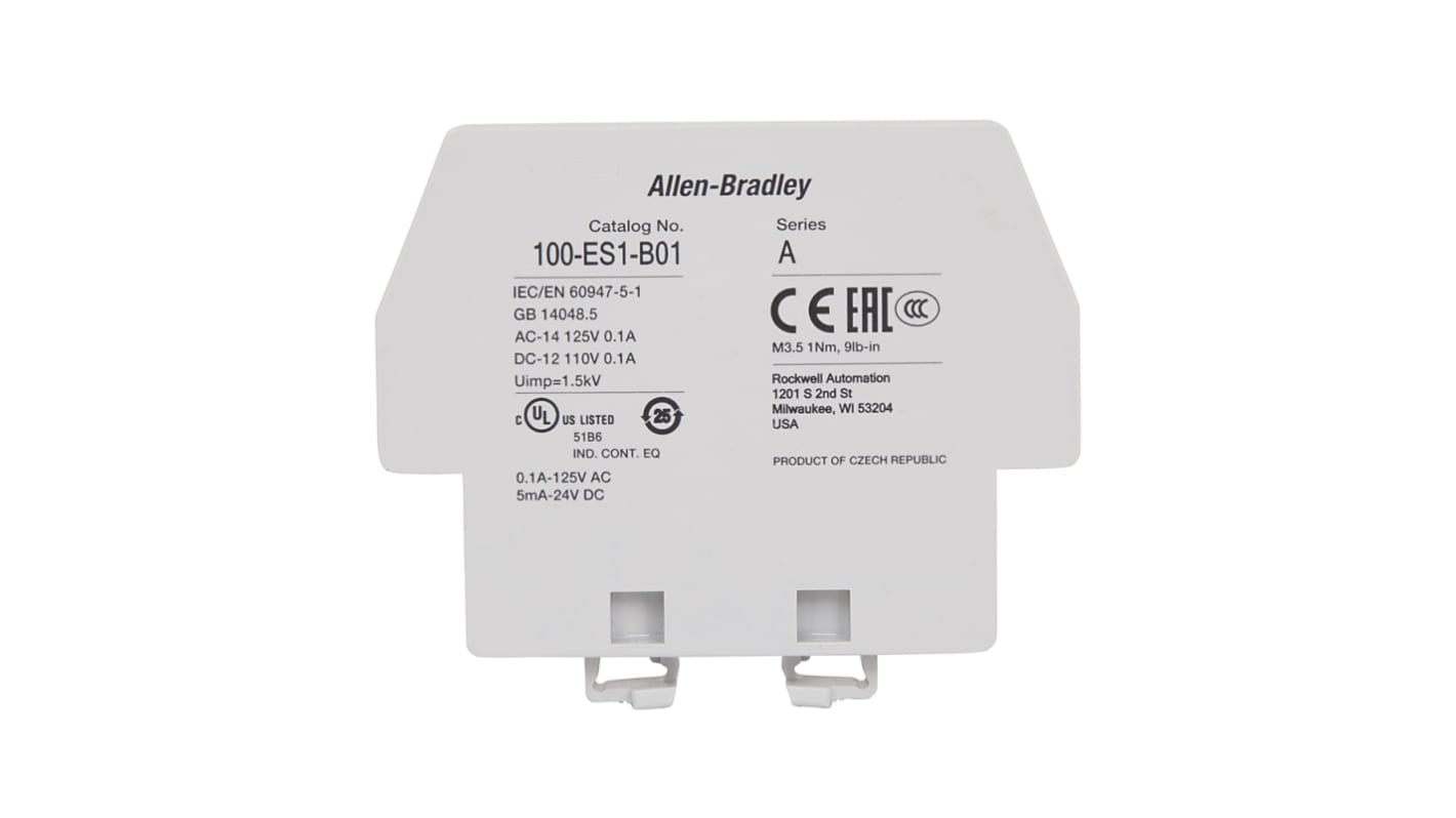 Contatto ausiliario Allen Bradley 100-ES1-11, 2 contatti, configurazione 1 NO + 1 NC, montaggio laterale.