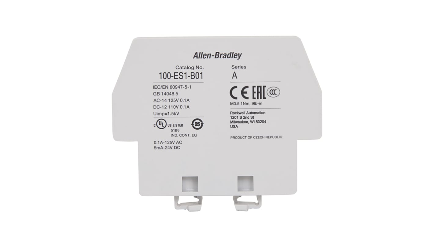 Contatto ausiliario Allen Bradley 100-ES2-11, 1 NA 1 N.C., montaggio laterale, facile assemblaggio senza utensili.