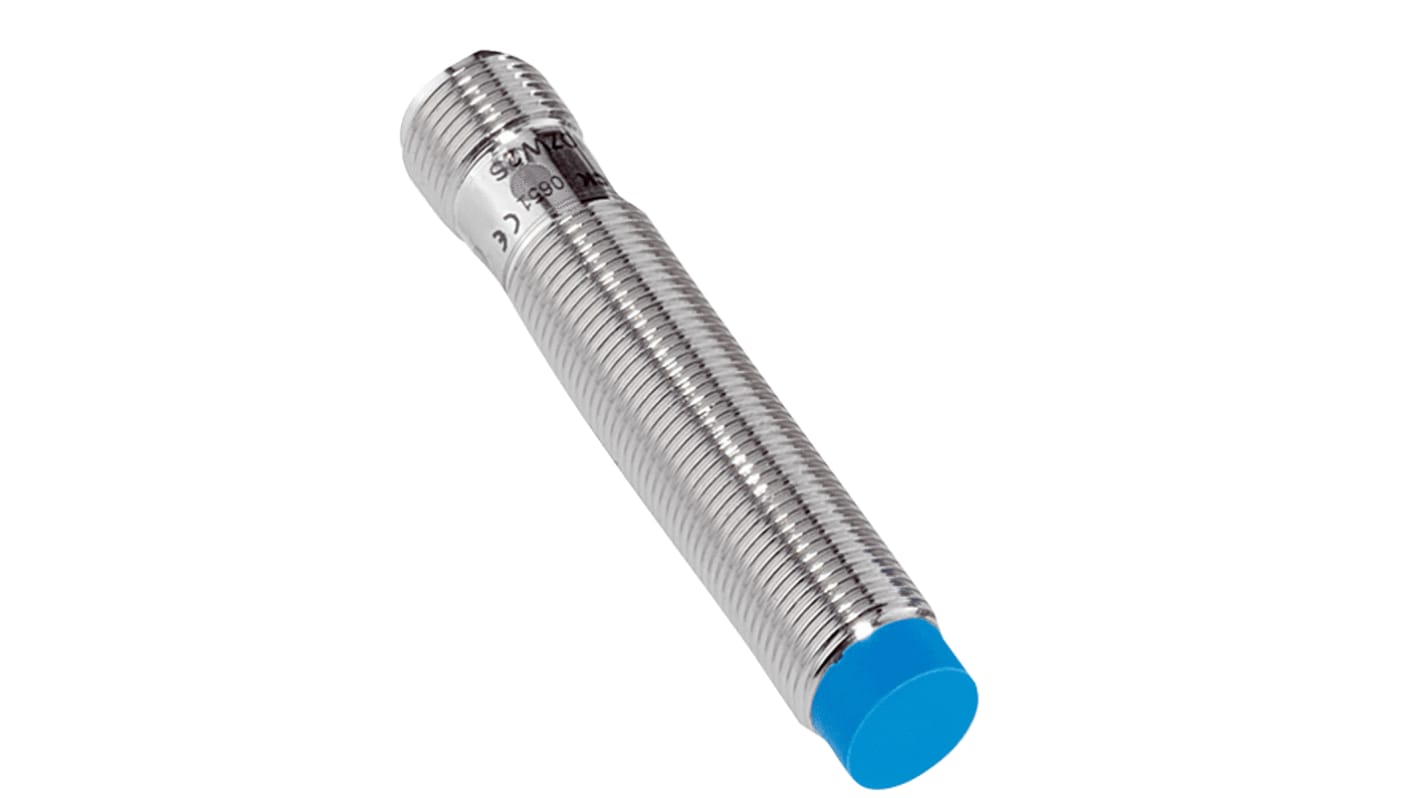 Sensore di prossimità cilindrico Sick IME12-10NPOZC0S, PNP-NC, rilevamento 10 mm, IP67, connettore M12 a 4 pin.