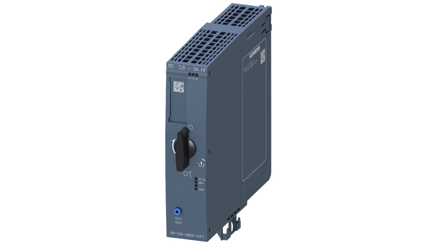 Avviatore soft-start Siemens 3RK1308-0BD00-0CP0, potenza 4 kW, tensione 48-500 V, montaggio a innesto, dimensioni 30 x 166.9 x 142 mm.