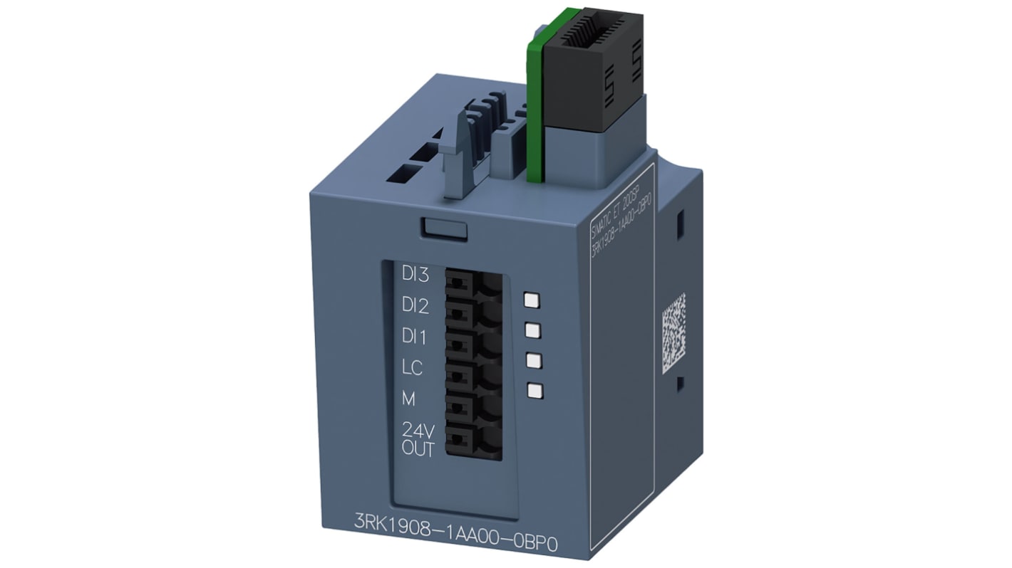 Modulo Ethernet IP20 Siemens 3RK1908-1AA00-0BP0 per ET 200SP, montaggio a innesto, dimensioni 30x42.3x54.5 mm.