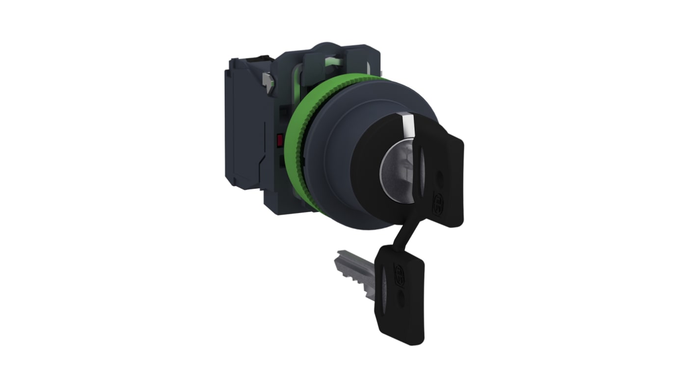 Interruttore a chiave Schneider Electric XB5FG03, 3 posizioni DPST, temperatura operativa -40/+70°C, contatti in argento.