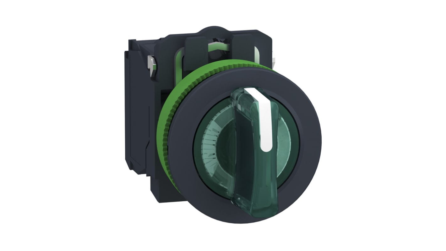 Selettore a 3 posizioni Schneider Electric XB5FK133B5, diametro foro 30mm, montaggio a vite, protezione IP67, corrente 6A.