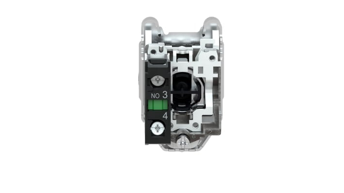 Pulsante SPST Schneider Electric XB4FA31, montaggio a pannello, diametro 36,5 mm, colore verde, resistente a temperature da -40 a +70 °C.