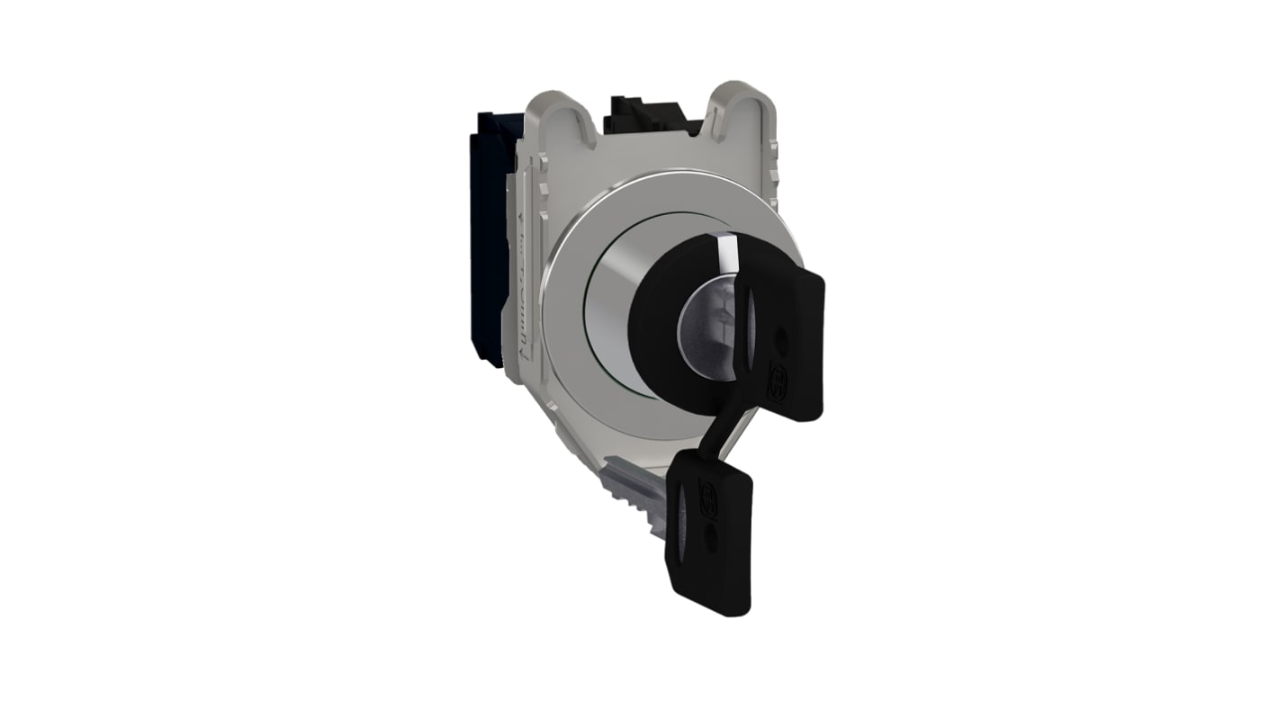 Interruttore a chiave Schneider Electric XB4FG33, DPST, 3 posizioni, temperatura -40 a 70 °C, angolo 45°, contatti in argento.