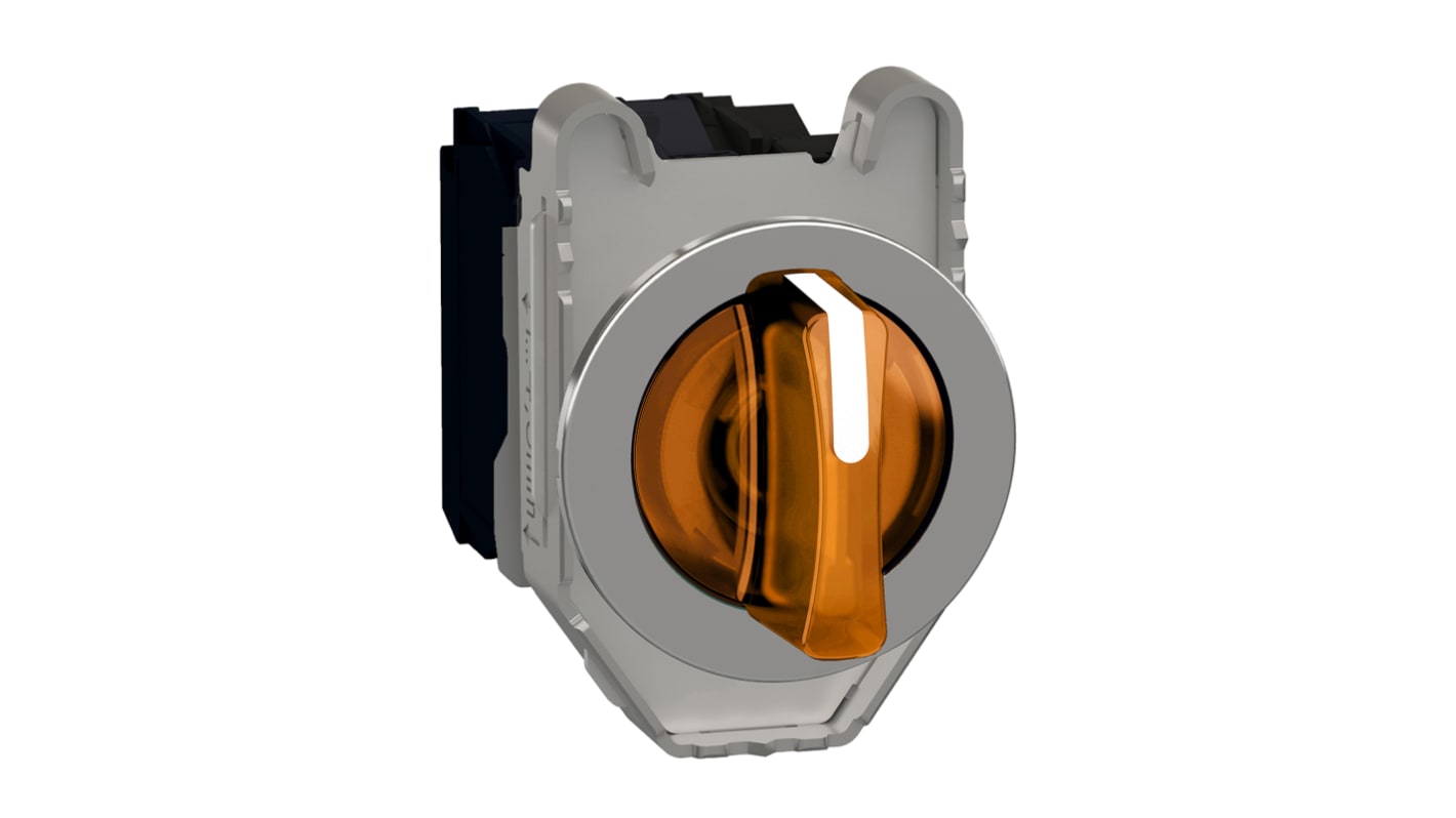 Selettore a 3 posizioni Schneider Electric XB4FK135B5, diametro foro 30mm, corrente 6A, tensione 600V, illuminato.