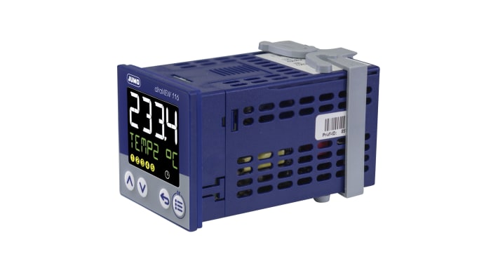 Indicatore digitale Jumo 701511/8-0000-23/000 per visualizzazione di temperature e pressioni, con funzioni di monitoraggio e interfaccia RS485.