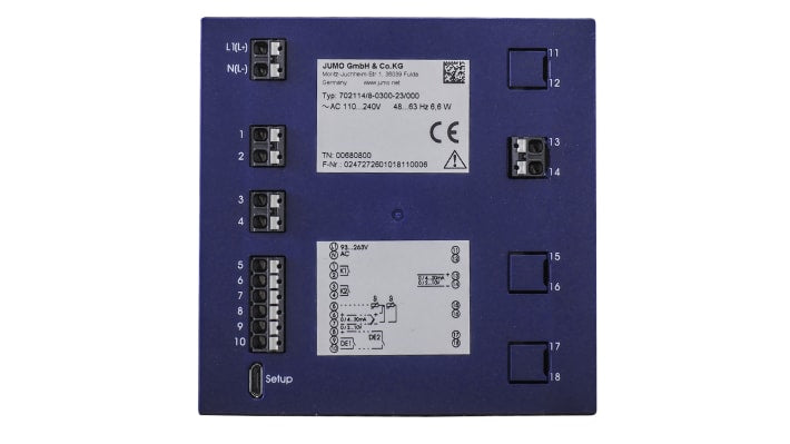 Termoregolatore PID Jumo 702114/8-0000-25/000, dimensioni 96 x 96 mm, montaggio a pannello, gamma -10 a +55 gradi.