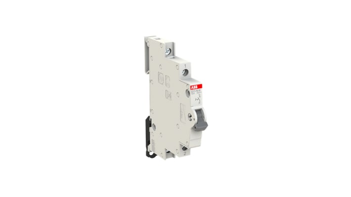 Interruttore ON/OFF 16A ABB, montaggio su guida DIN, dimensioni 93 x 9 x 85 mm, per sistemi di automazione e cablaggio.