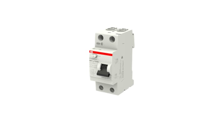 Interruttore differenziale ABB FH200, 2 poli, 63 A, 30 mA, montaggio su guida DIN, dimensioni 85 x 35 x 69 mm.