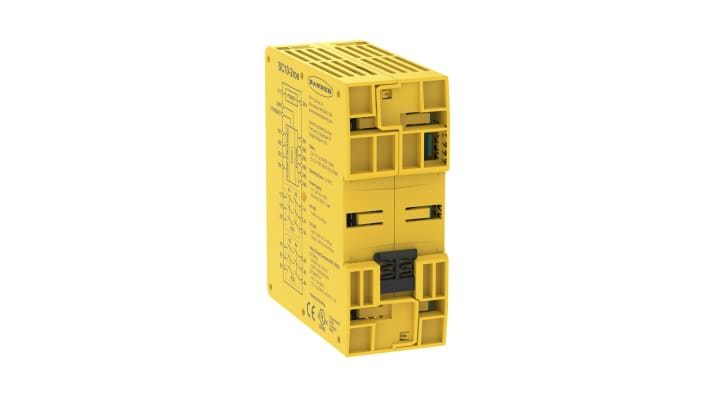 Controller di sicurezza Banner SC10-2ROE, 10 ingressi, 2 uscite relè, comunicazione Modbus/Profibus, dimensioni 45 x 100 x 115 mm.