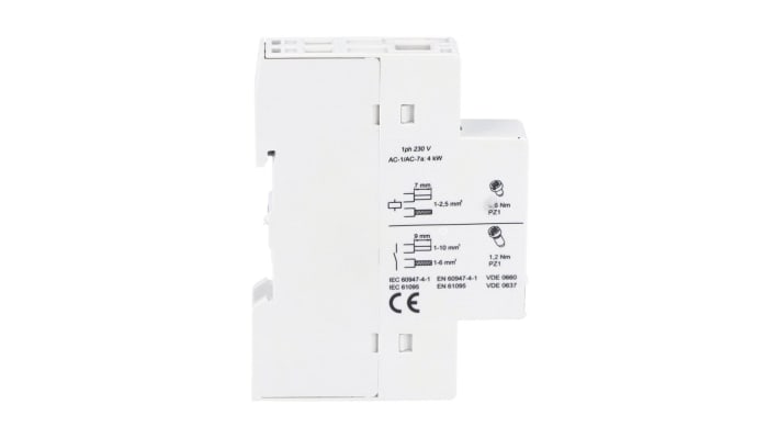 Contattore Lovato CN2011024, 1 polo, 1 NO + 1 NC, 20 A, 24 V, montaggio su guida DIN, dimensioni 60x17.5x85 mm.