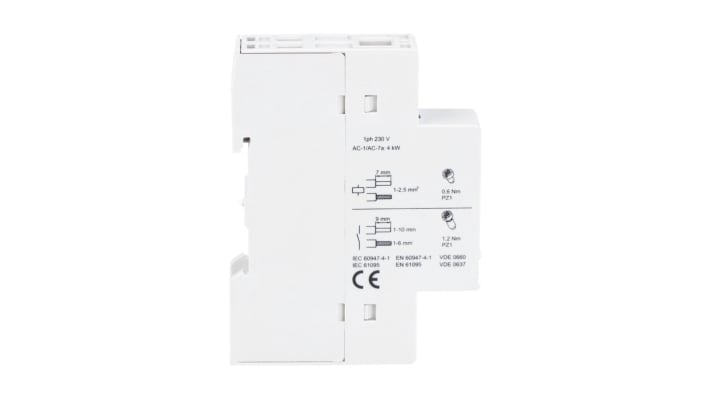 Contattore Lovato CN2020220, 2 poli, 20 A, 220-230 V c.a., montaggio su guida DIN, dimensioni 17.5 x 60 x 85 mm.