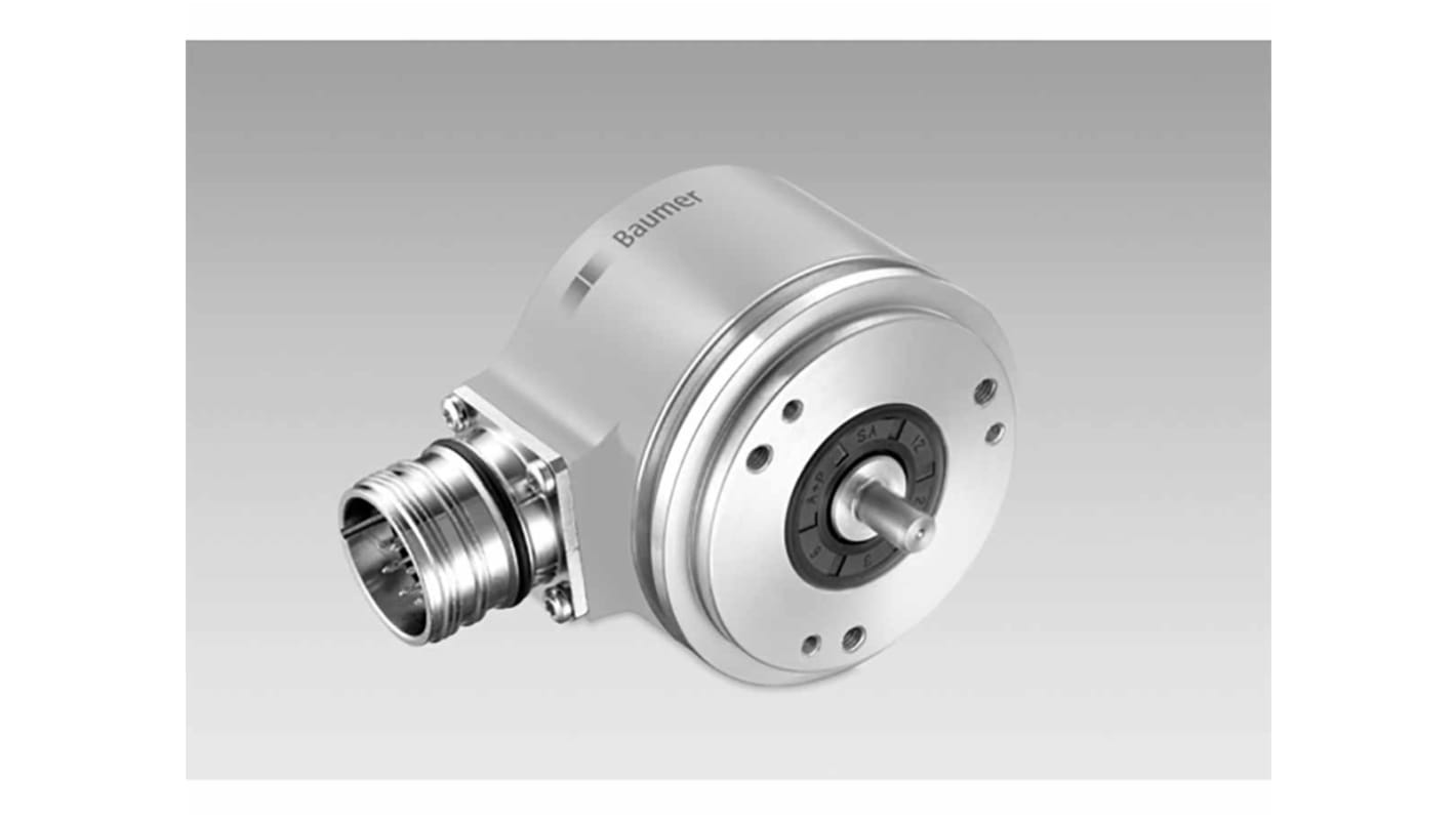 Encoder assoluto Baumer EAM580-SY6.7L4G.13120.A, 6 mm, risoluzione 32 bit, protezione IP67, montaggio flangia Synchro.