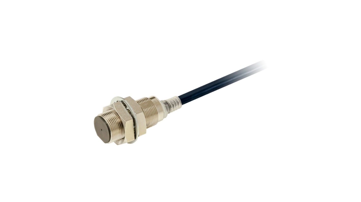 Sensore di prossimità cilindrico PNP Omron E2E-X12B1T18 2M, M18 x 1, rilevamento 12 mm, IP67, alimentazione 10-30 V CC.