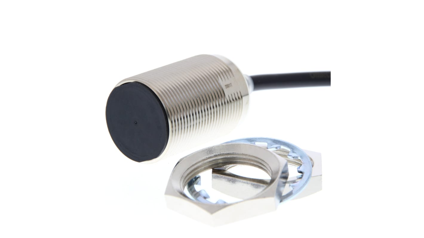Sensore di prossimità cilindrico PNP Omron E2E-X23B1T30 2M, M30, rilevamento 23 mm, IP67, montaggio a filo.