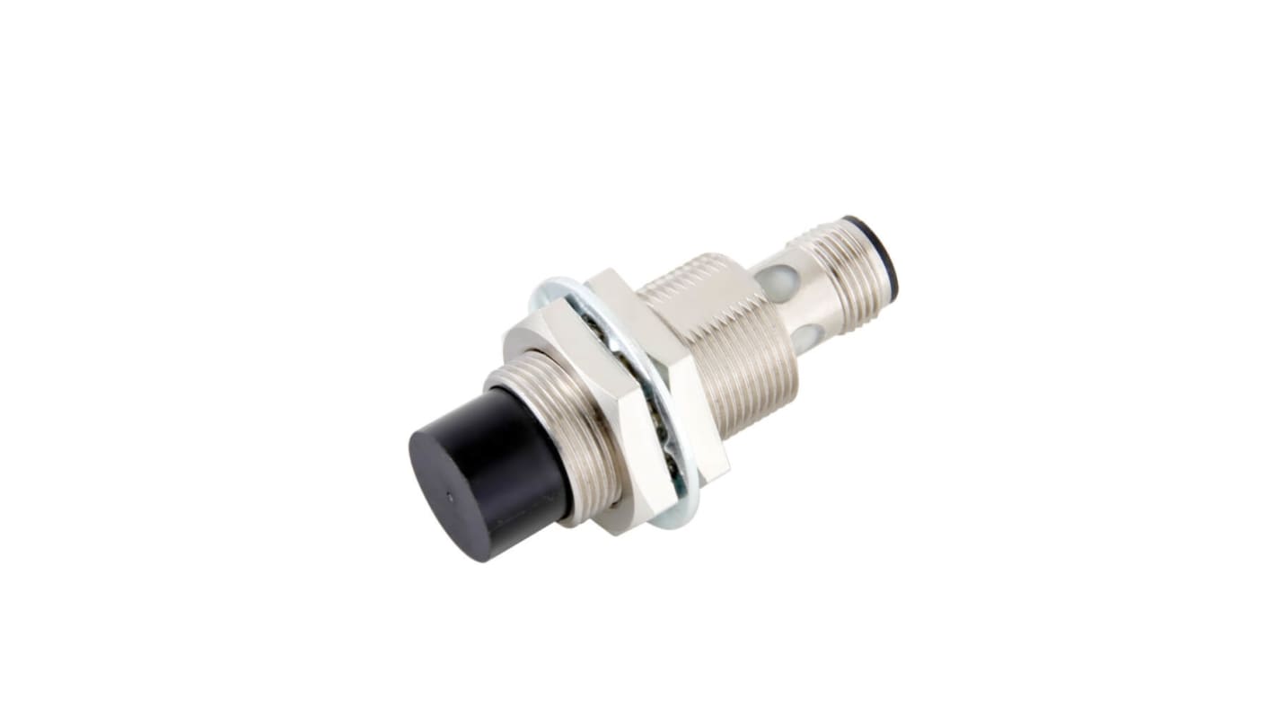 Sensore di prossimità cilindrico PNP Omron E2E-X16MB1T18-M1, M18 x 1, rilevamento 16 mm, IP67, alimentazione 10-30 V CC.