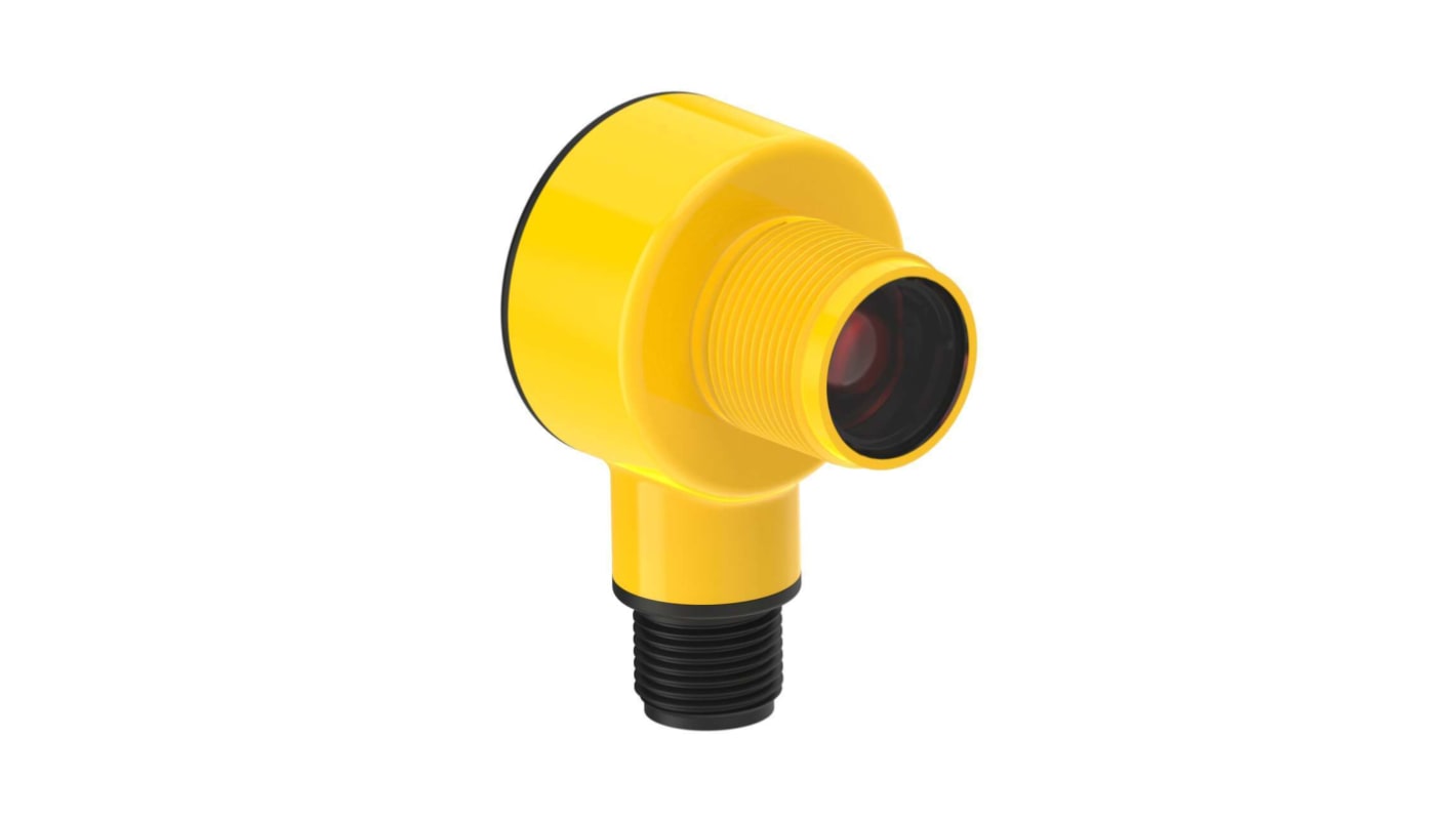 Sensore fotoelettrico cilindrico Banner T18-2VPRL-Q8, rilevamento fino a 25 m, uscita PNP, montaggio a flangia, grado di protezione IP69K.