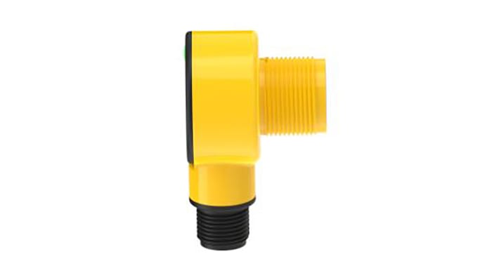 Sensore fotoelettrico cilindrico Banner T18-2VPRL-Q8, rilevamento fino a 25 m, uscita PNP, montaggio a flangia, grado di protezione IP69K.