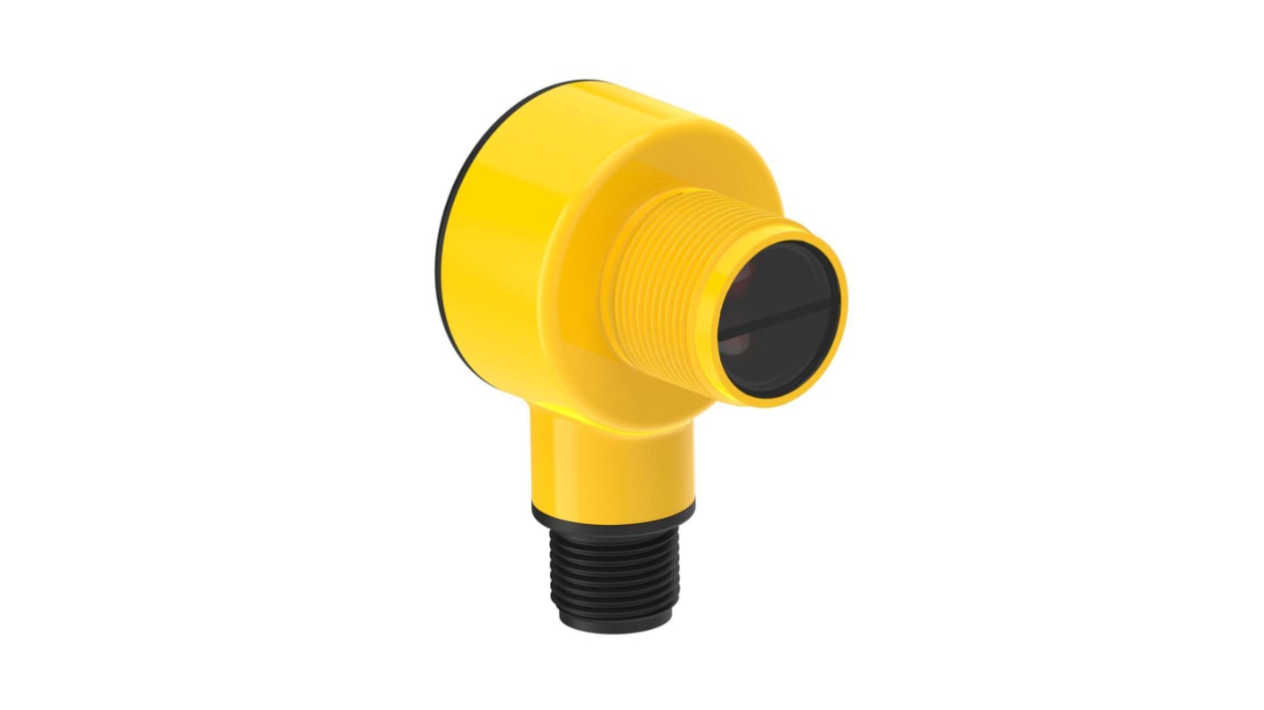 Sensore fotoelettrico cilindrico Banner T18-2VPLP-Q8 a retroriflessione, portata 6 m, montaggio a flangia, grado di protezione IP67.