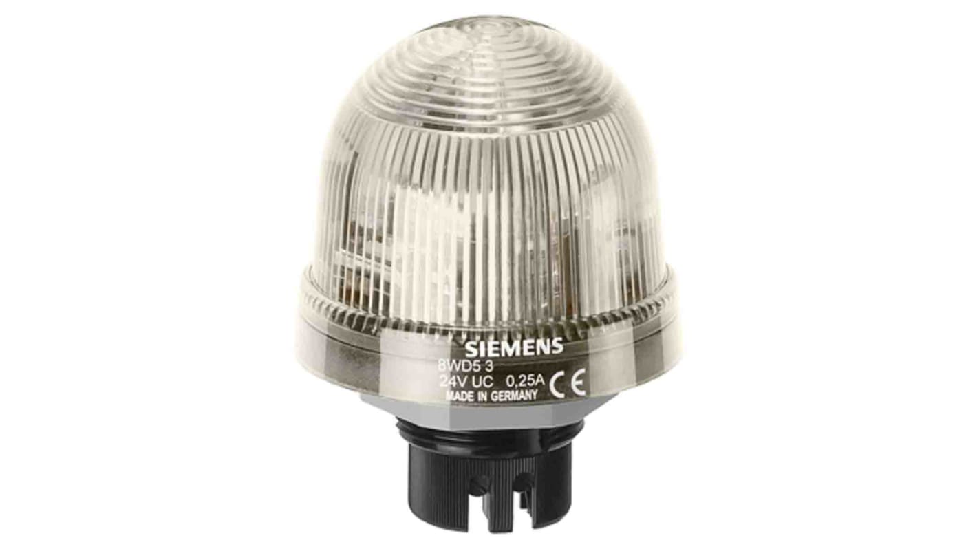 Segnalatore rotante LED trasparente Siemens 8WD5320-5DE, alimentazione 24 V, montaggio a baionetta, grado di protezione IP65.