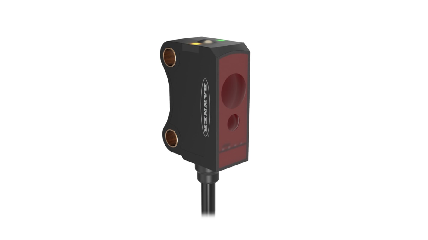 Sensore fotoelettrico PNP Banner VS8EAPLAF70, rilevamento 6-70 mm, cavo 2 m, IP67, temperatura -20°C/+50°C.