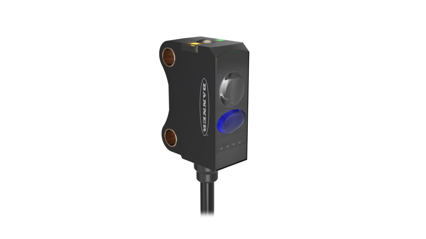 Sensore fotoelettrico PNP Banner VS8APFF50BQ3, rilevamento 2-50 mm, connettore M8, IP67, temperatura -20°C/+50°C.