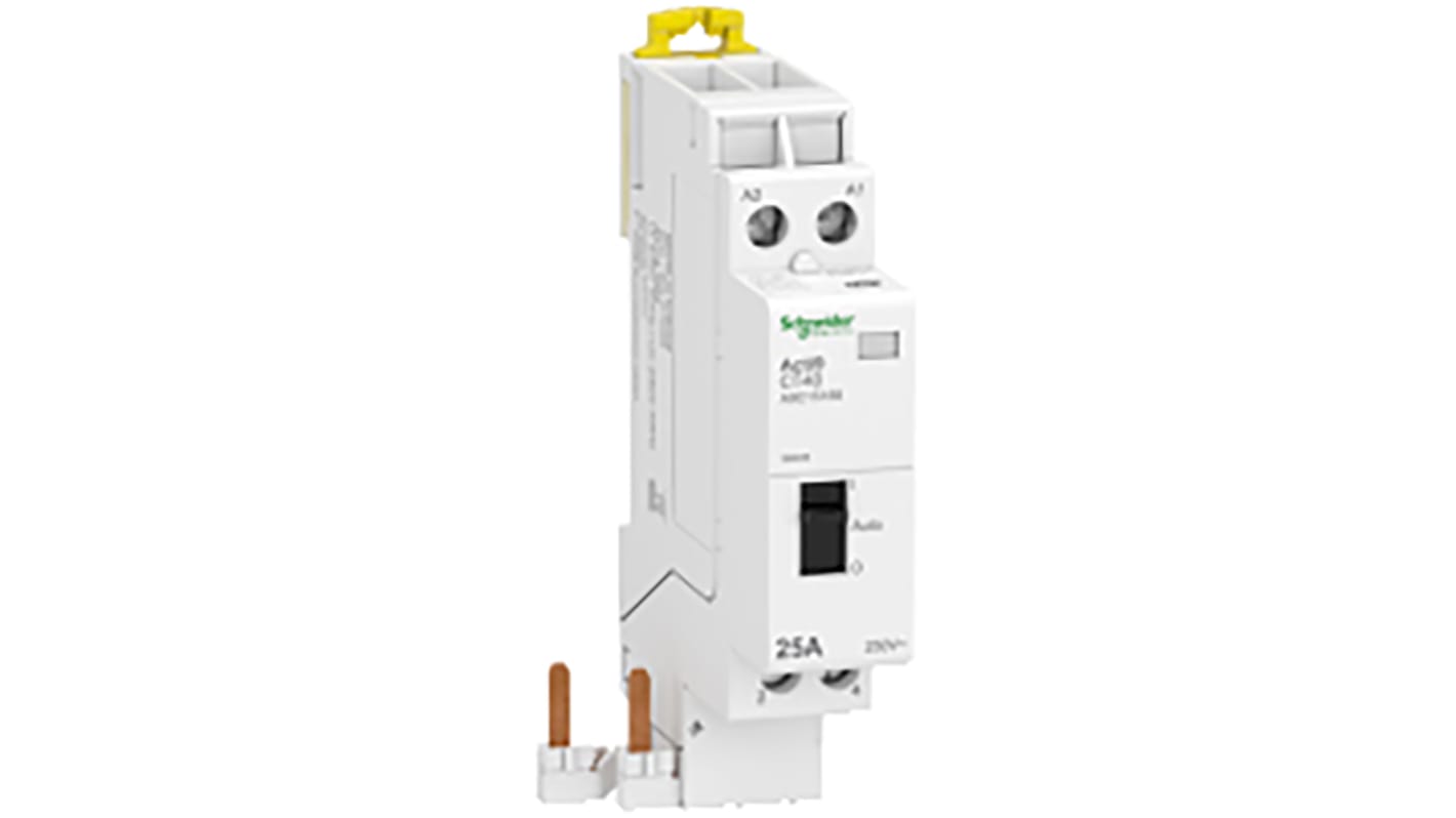 Contattore Schneider Electric Acti 9 iCT, 2 poli, 2 NA, 25 A, bobina 230 V c.a. per carichi monofase/trifase. Sicuro, facile da installare. Adatto a molteplici applicazioni.