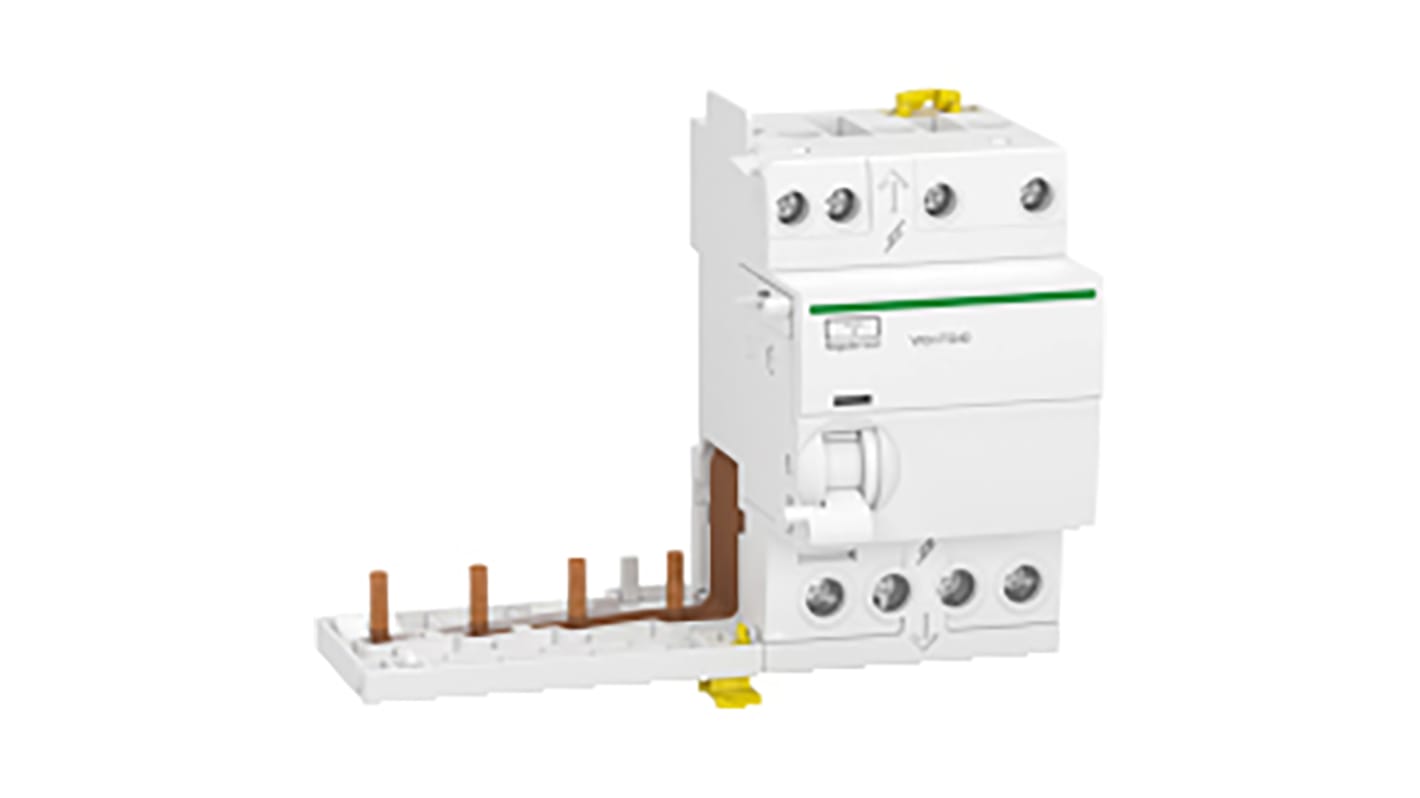 Interruttore differenziale Schneider Electric A9Y12440, 3 poli + neutro, 40A, montaggio su guida DIN, dimensioni 126 x 74 x 91mm.