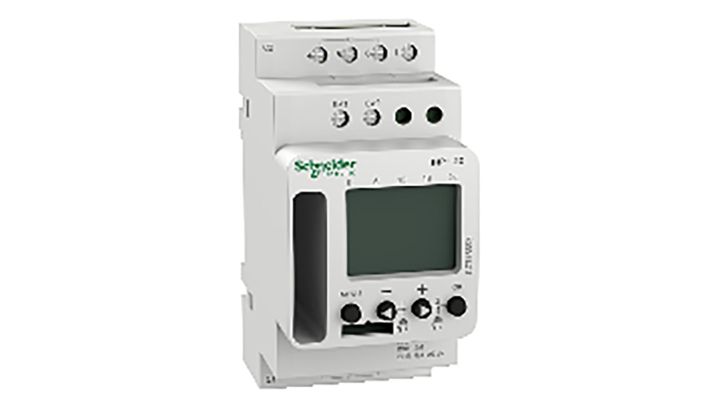 Temporizzatore SPDT Schneider Electric CCT15553 per guida DIN, 230 V, programmabile, montaggio su guida DIN, dimensioni 92.6 mm x 66.7 mm.