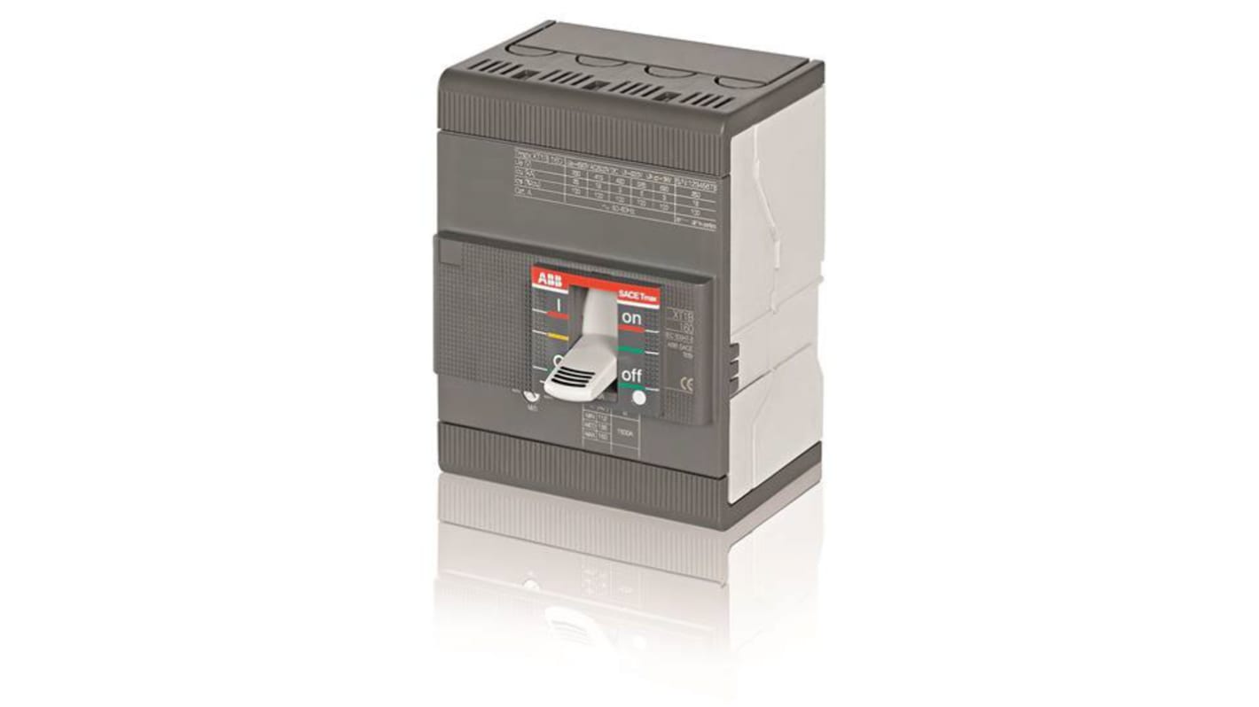 Interruttore magnetotermico scatolato ABB 67405, 4 poli, 80A, 690V, dimensioni 101.6mm x 70mm x 130mm.