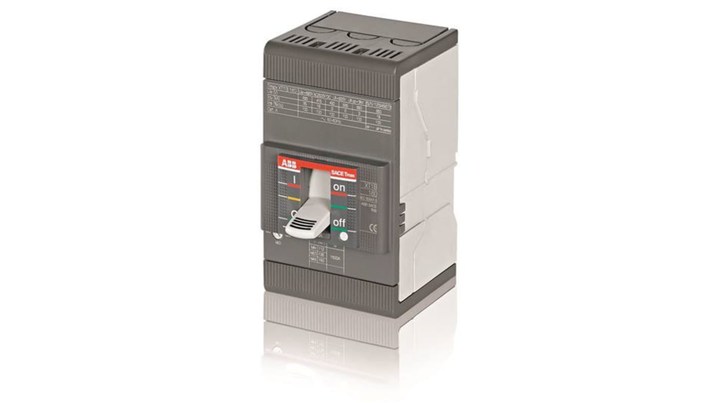 Interruttore magnetotermico scatolato ABB 67436, 3 poli, 160A, 690V, potere di interruzione 50 kA, dimensioni 76.2mm x 70mm x 130mm.