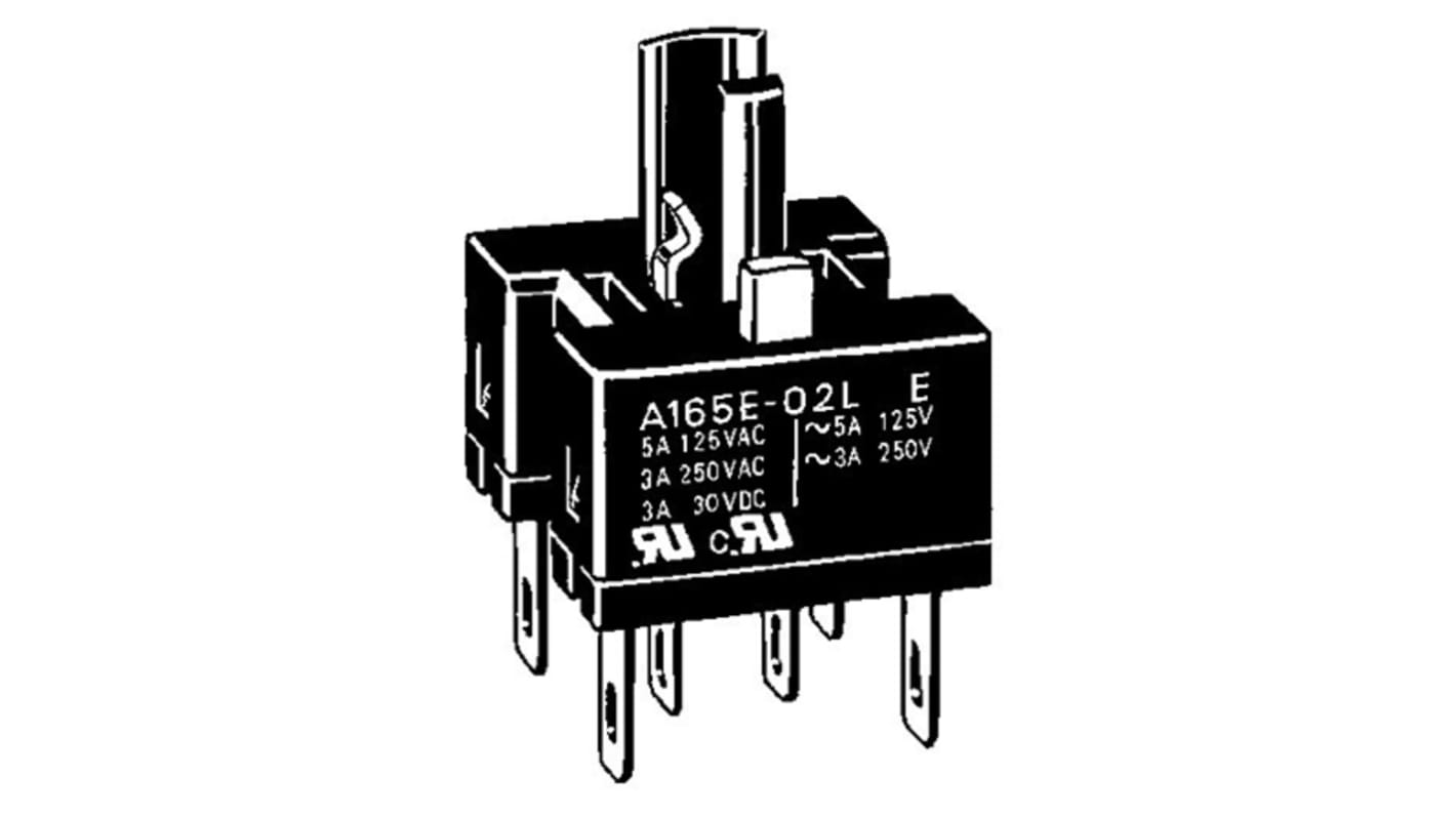 Blocco contatti Omron A165E-02, 2NC, con meccanismo di apertura diretta e blocco di sicurezza integrato.