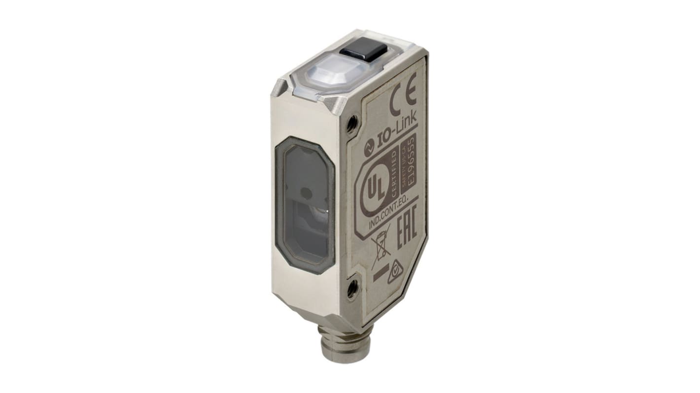 Sensore fotoelettrico Omron E3AS-F1000IMN M3, compatto, rilevamento 50 mm-1 m, uscita NPN, connettore M8, IP67.