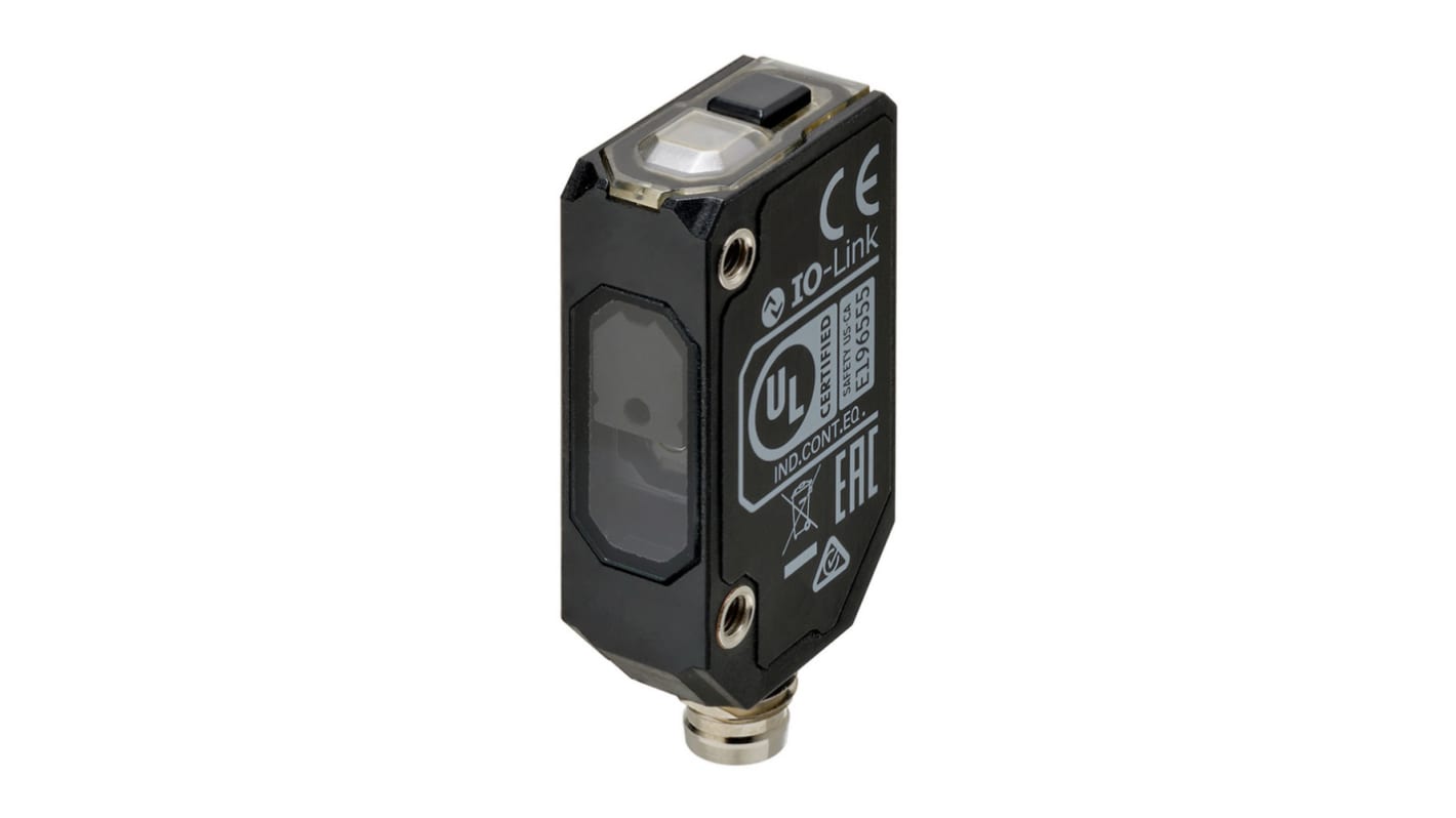 Sensore fotoelettrico Omron E3AS-F1000IPN M3, rilevamento da 50 mm a 1 m, uscita NPN, grado di protezione IP67.
