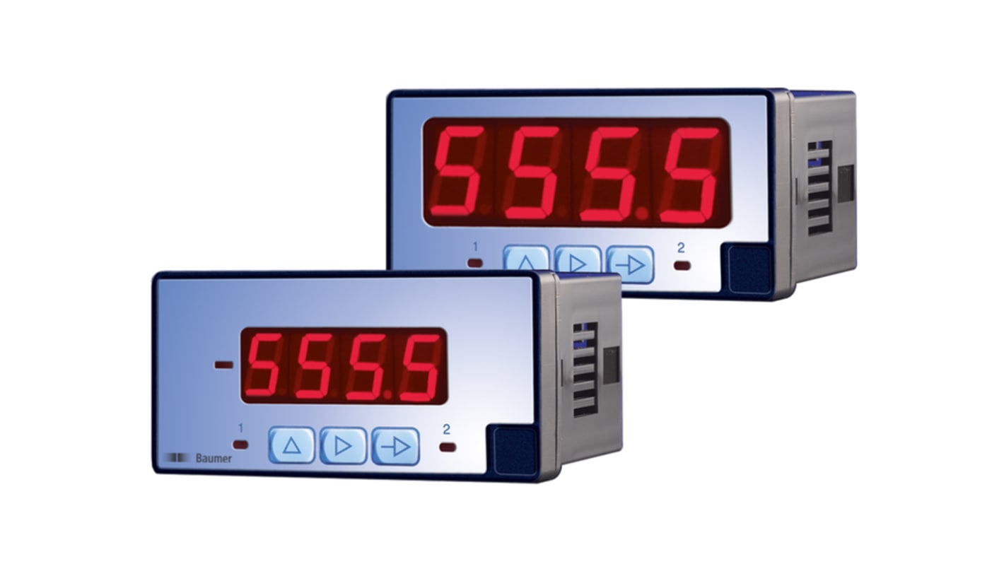 Misuratore digitale multifunzione Baumer PA403.018AX01, display LED 4 cifre, ingresso fino a 600 V, contenitore DIN 96 x 48 mm.