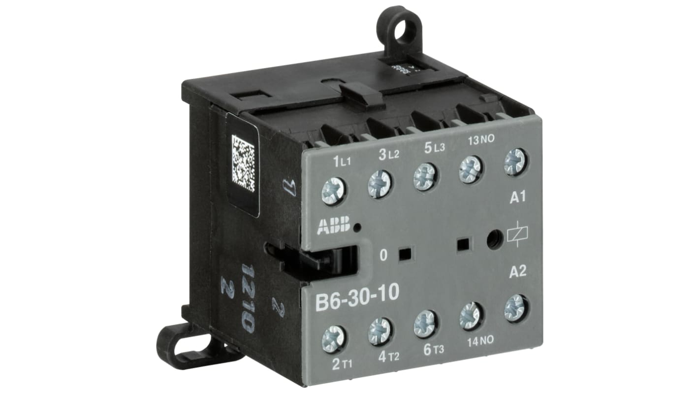 Contattore ABB GJL1211001R8105, 4 poli, bobina 380-415 V, montaggio su guida DIN, dimensioni 52.5 x 46.5 x 57.5 mm.