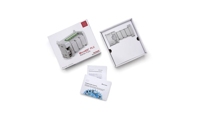 Rockwell Automation 2080-LC50-STARTERPACKLRS, starter kit per CPU PLC Micro 850 Lite, 24 V c.c., include controller e simulatori.
