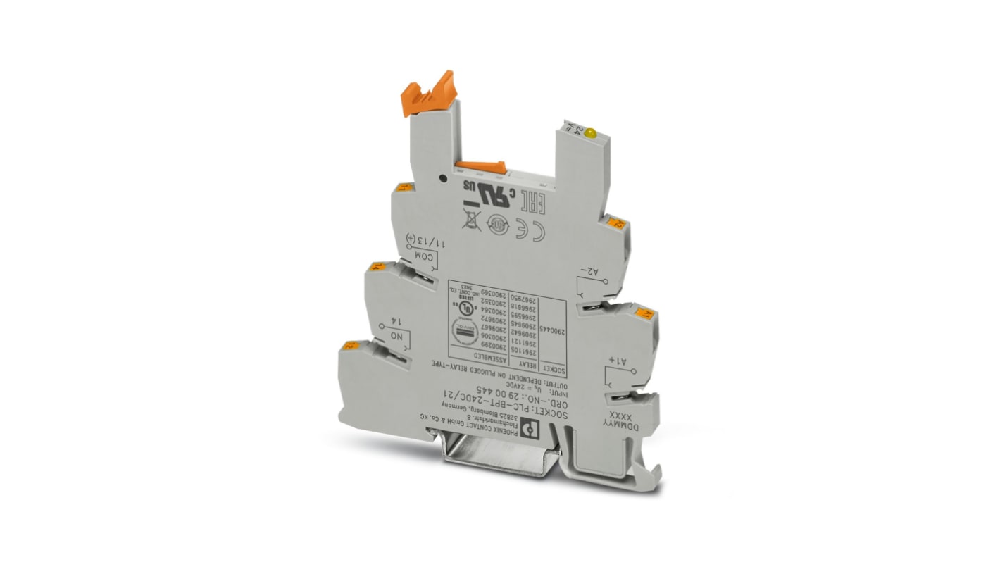 Connettore femmina per relè PLC-BPT-24DC/21 Phoenix Contact, 2900445. Design compatto, montaggio su guida DIN, tensione 24 V c.c. - ideale per automazione industriale.