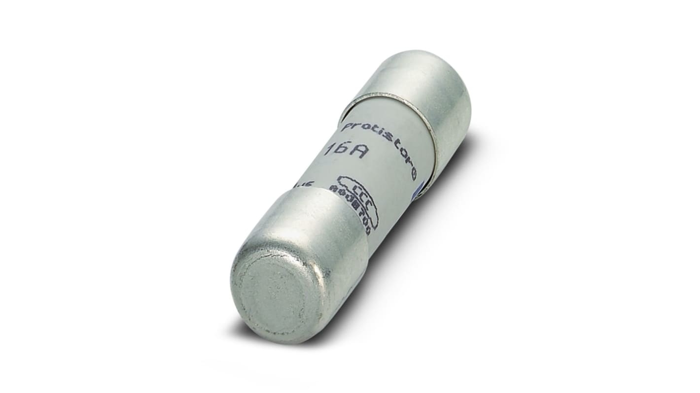 Fusibile a cartuccia gR Phoenix Contact 2903126, 16A, 10 x 38mm, tensione nominale 690V, azione super rapida.