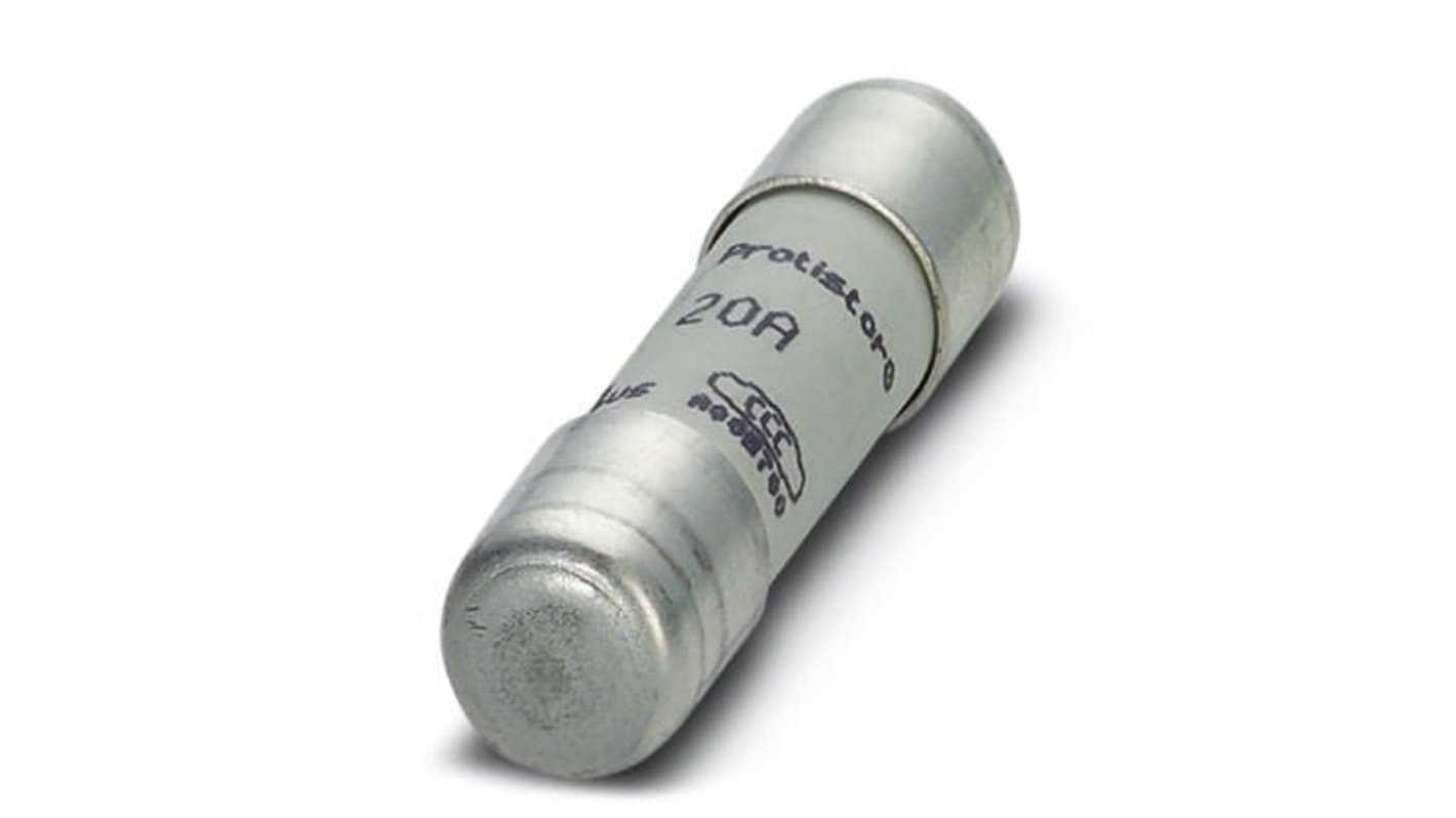 Fusibile a cartuccia gR Phoenix Contact 2903384, 20A, 10 x 38mm, tensione nominale 690V, azione super rapida.
