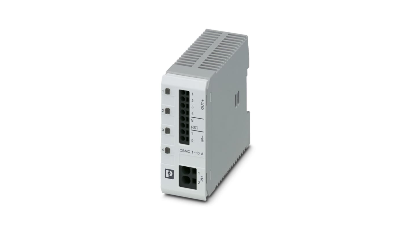Interruttore automatico elettronico Phoenix Contact 1065729, 15A, 24V, con LED e montaggio su guida DIN - CBMC E4 24DC/1-10A S-R. Sicurezza e efficienza per sistemi HVAC e imballaggio.