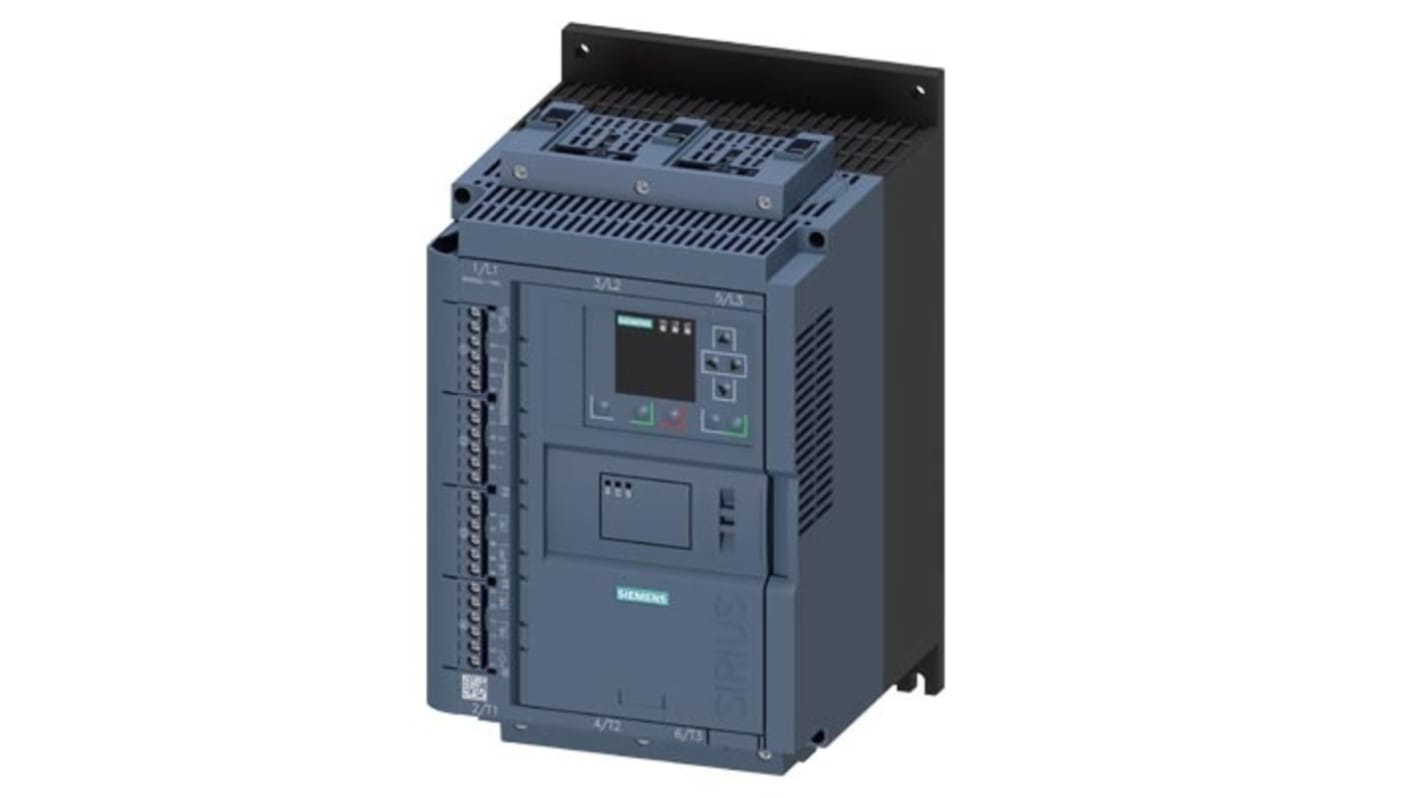 Avviatore soft-start Siemens 3RW5525-1HA14, 18,5 kW, 63 A, 3 fasi, dimensioni 306x185x203 mm, protezione IP00.