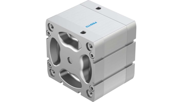 Cilindro pneumatico compatto Festo ADN10030APA, doppio effetto, foro 100 mm, corsa 30 mm, pressione 0,6-10 bar.