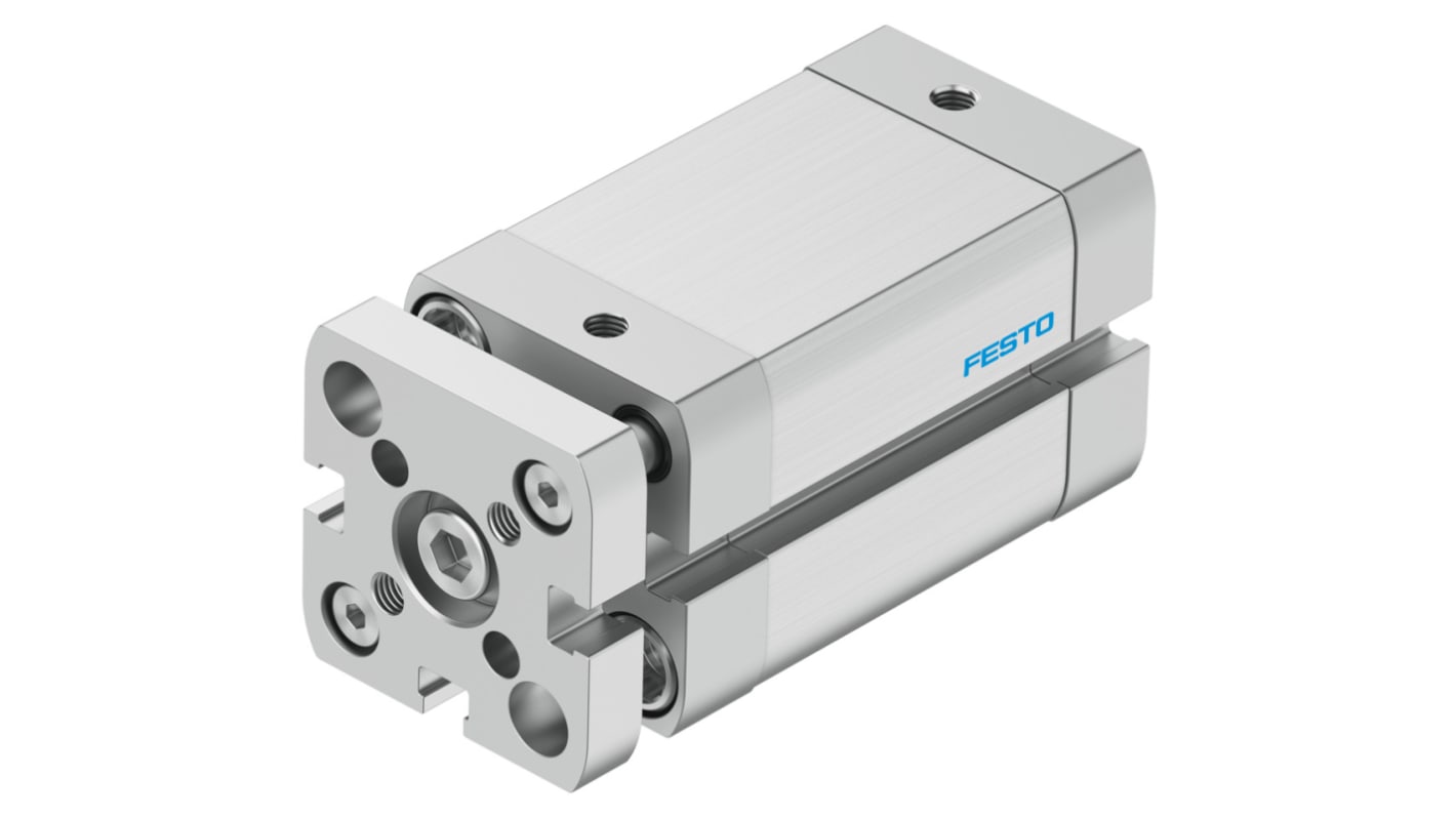 Cilindro pneumatico compatto Festo ADNGF-25-30-P-A, doppio effetto, foro 25 mm, corsa 30 mm, montaggio versatile.