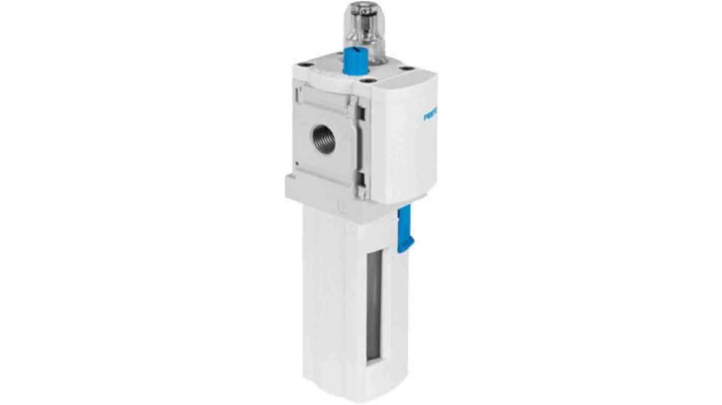Lubrificatore pneumatico Festo MS6-LOE-1/4-R, attacco G 1/4, portata 2500 L/min, installazione verticale, capacità olio 75 cm³.