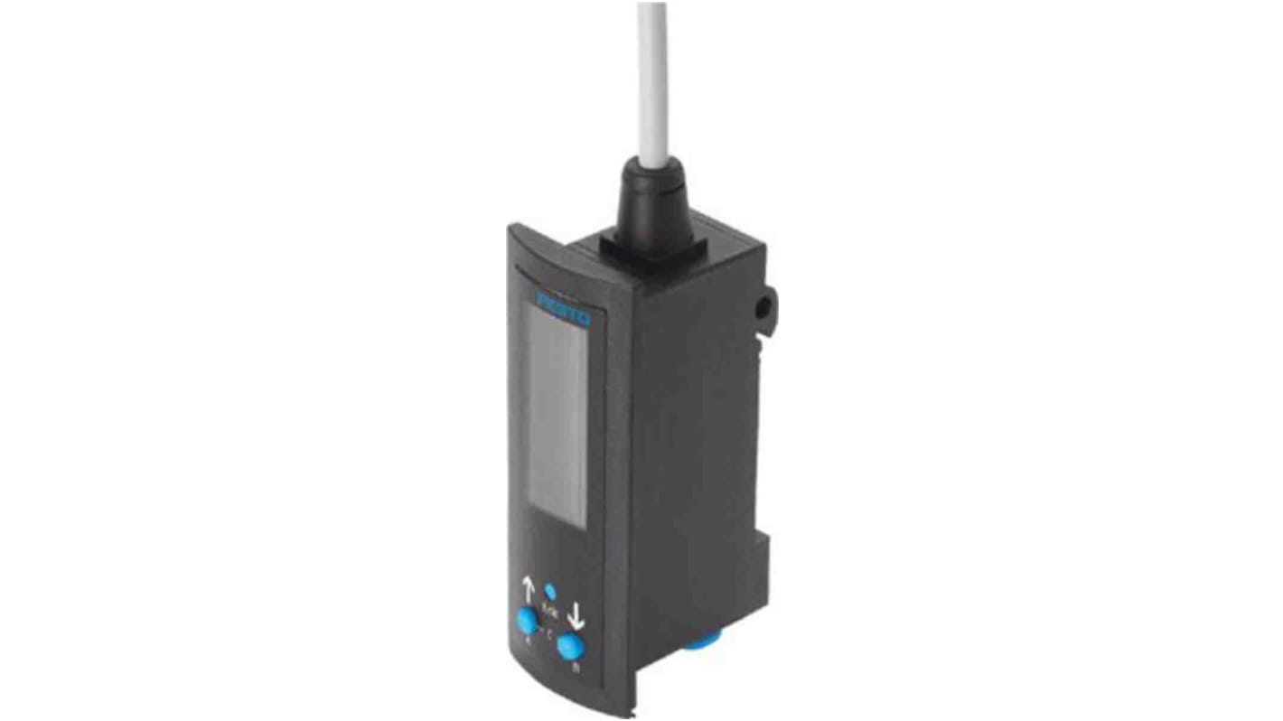 Sensore pneumatico Festo SDE3-V1S-B-FQ4-2P-M8, misura pressione relativa fino a -1 bar, connessione M8, conforme a RoHS.